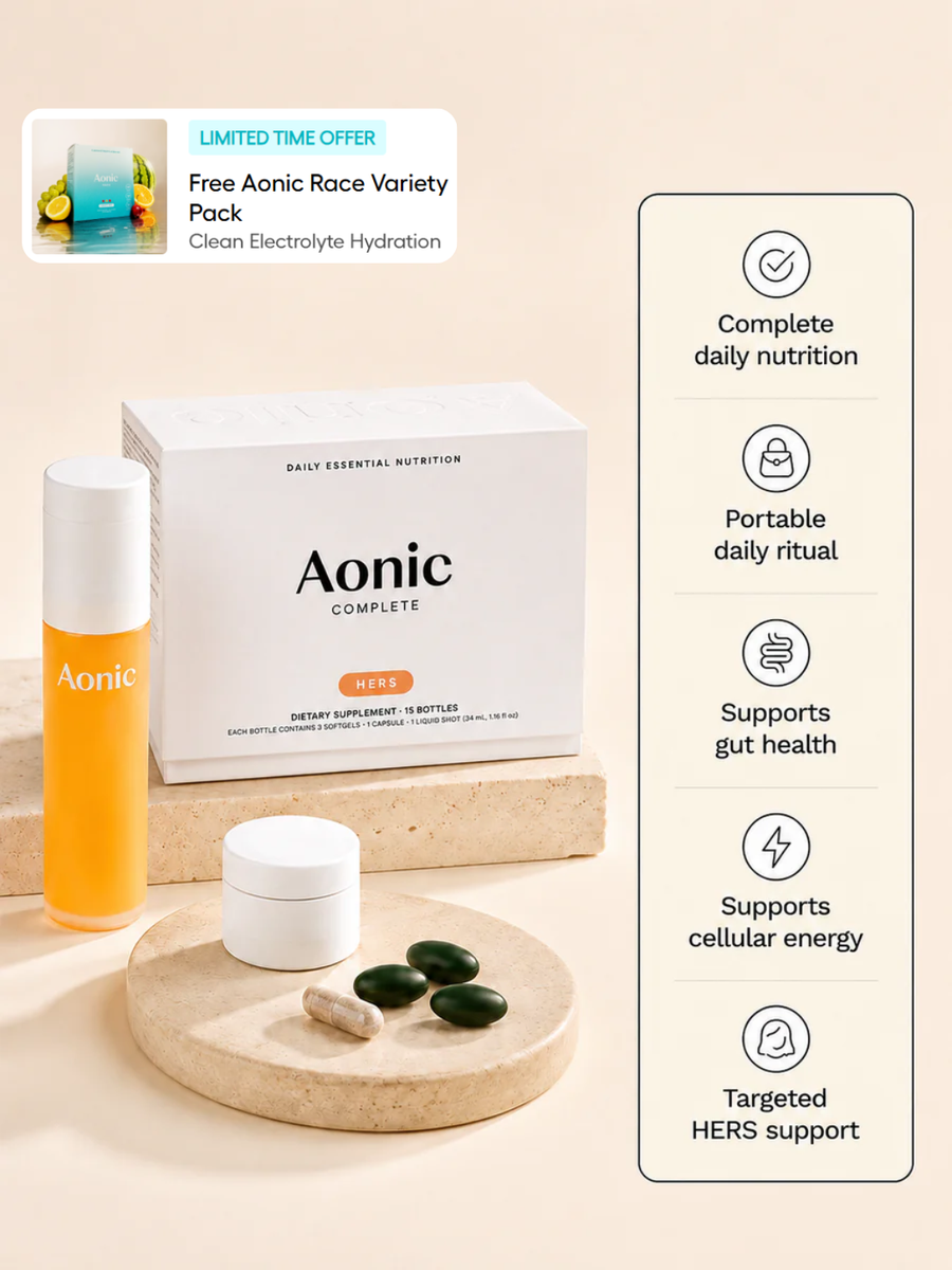 Aonic Complete HERS packaging on a bathroom counter